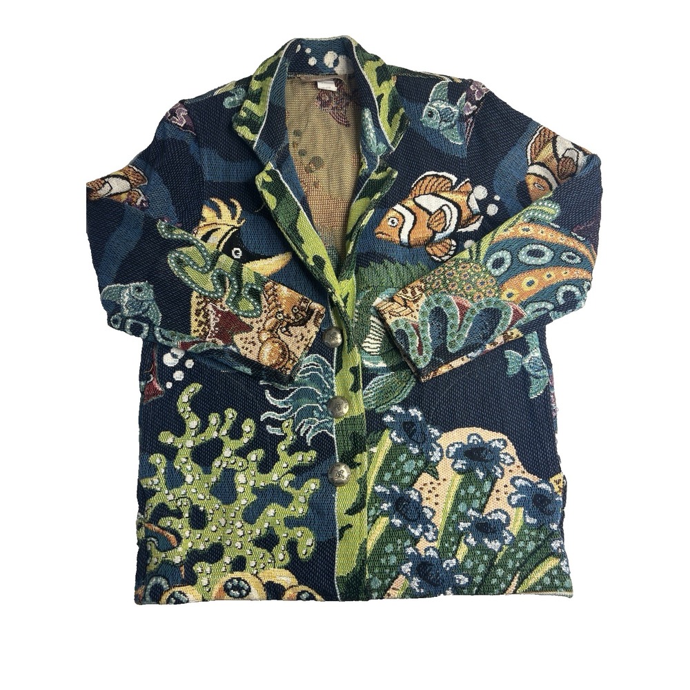 Vtg Rare Painted Pony Psychedelic Ocean Tapestry Jacket Women M Unique Teacher
